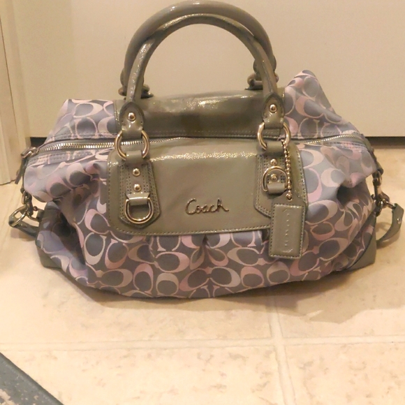 Coach Lavender and Charcoal Satchel Signature Large Ashley Bag - Picture 1 of 13